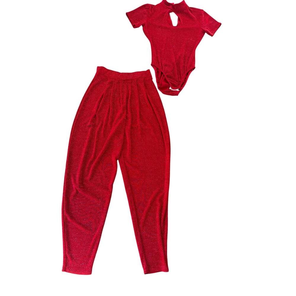 Vintage Designs by Geneva Red Sparkle Bodysuit + Pants Set - Size S (DL-8)